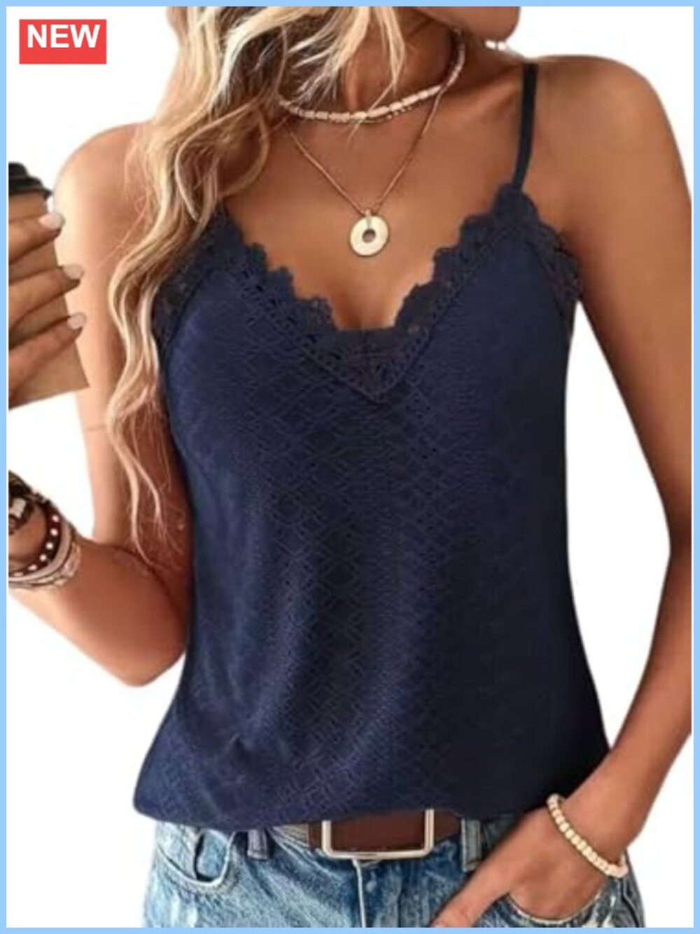 Lace V Neck Spaghetti Strap Tank Top Sleeveless Camisole Summer